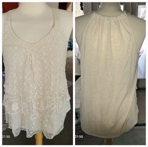 Xhilaration cream lacey halter top sz L